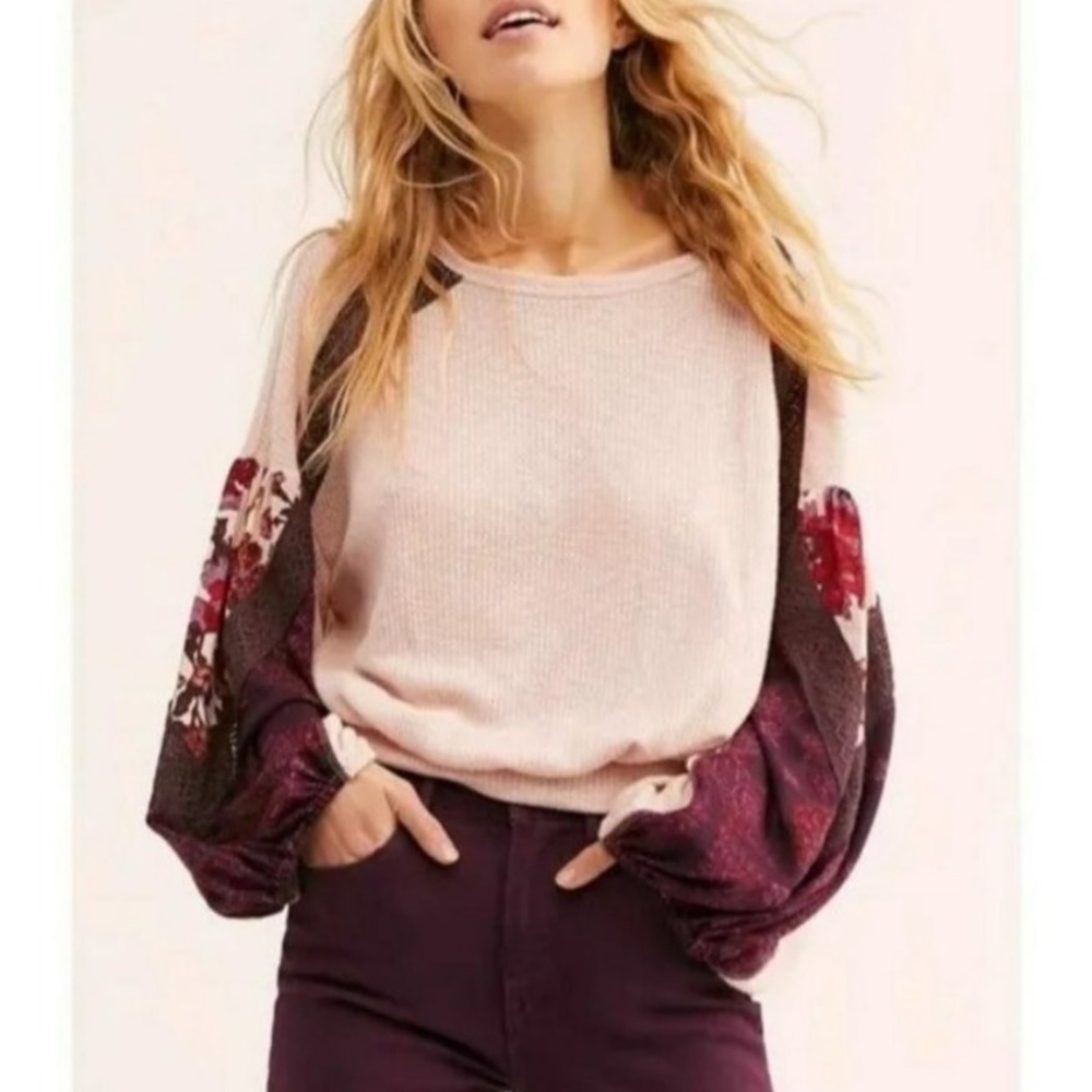 Free People Pink and Burgundy Blouse